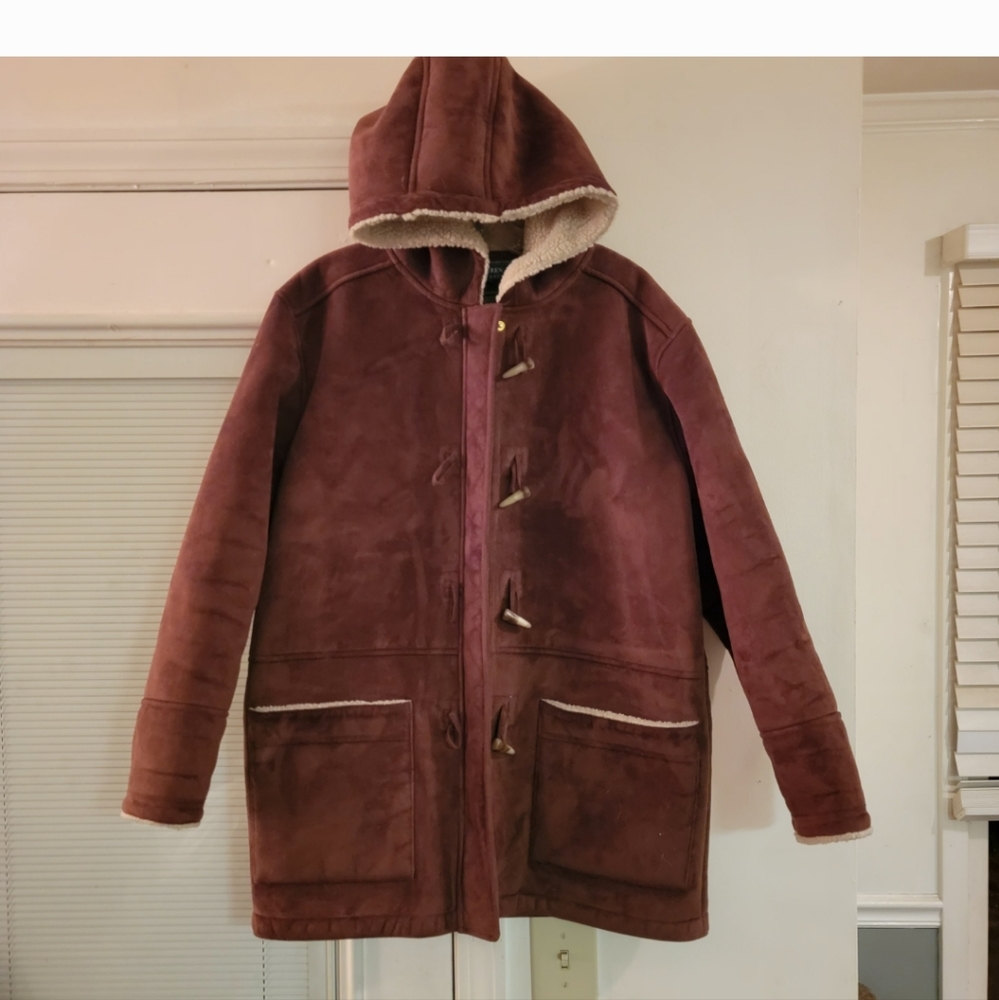 Lauren Ralph Lauren Hooded Tooth Button Sherpa Lined Coat RN#54050,  Sz M Brown